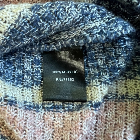 Striped Knit Pullover Sweater Pink Blue Cream Lace Up Tie 3/4 Sleeve, Size Large - Picture 5 of 7